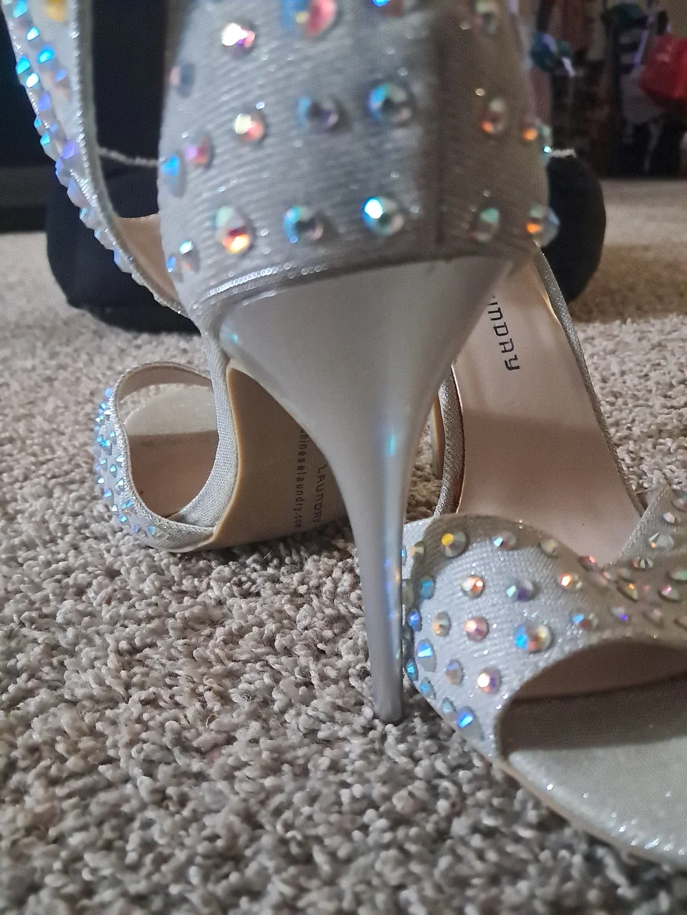 Chinese Laundry Champagne Rhinestone Ankle-Strap Heels